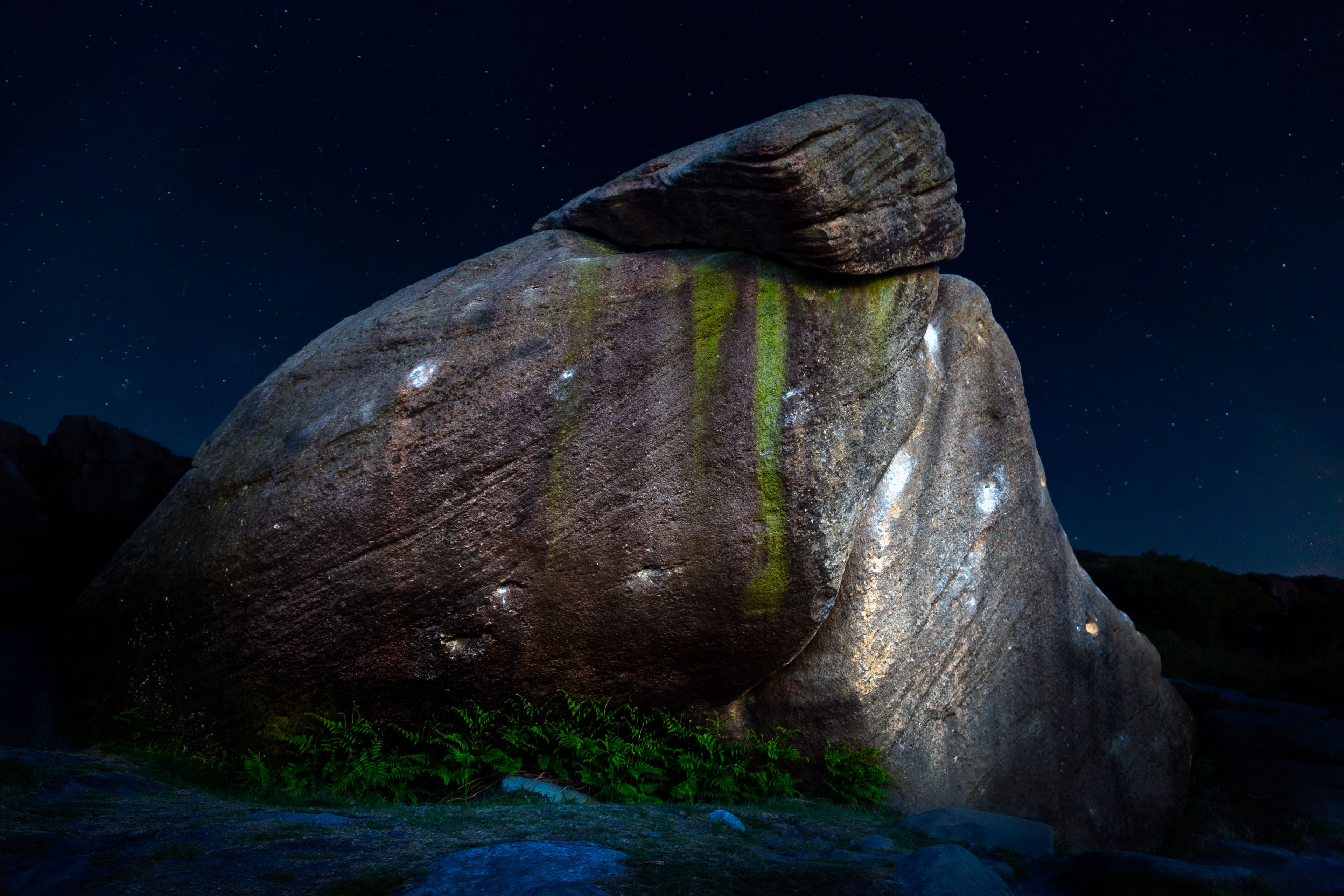 The Sheep, Burbage, Peak District. Night-time rock photography of the Peak District - outdoor climbing photography. 